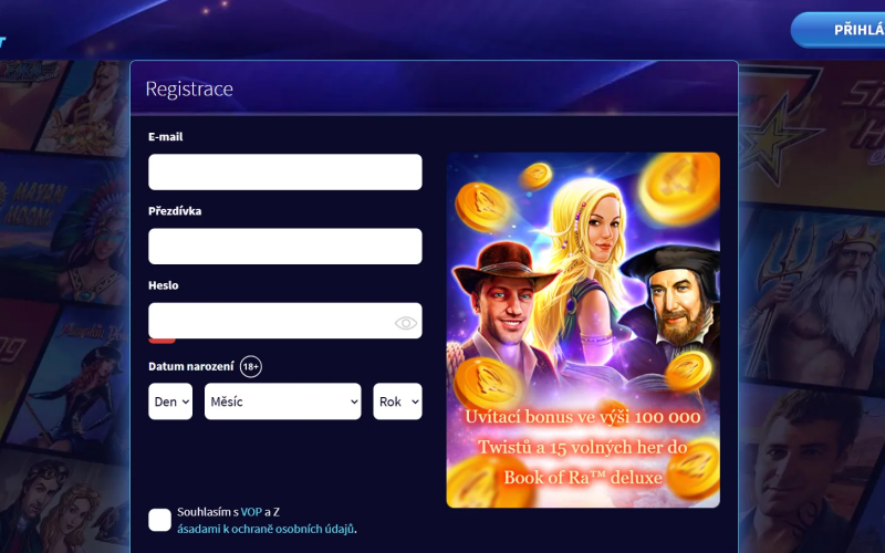 GameTwist kasino registrace – postup přihlášení